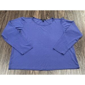 Eileen Fisher Top Women purple Blue Flowy Long Sleeve Slouchy Round Neck Sz P/M